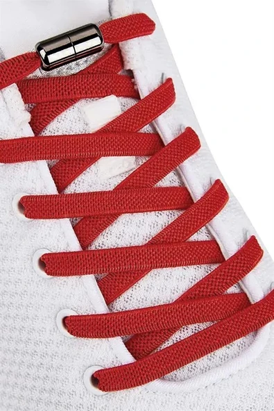 Ayarlanabilir 1 Çift Kırmızı Vidalı Kapsül Uçlu 6 MM Lastik Pratik Bağcık - Resim 2