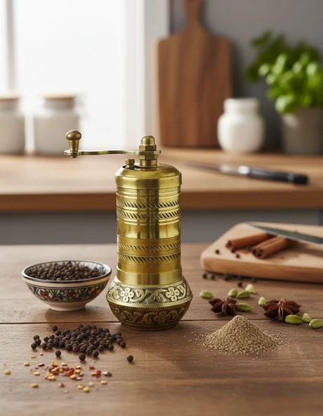 LUDIA Pirinç El Yapımı Karabiber ve Baharat Değirmeni Öğütücü (4cmx11cm) ürün görseli