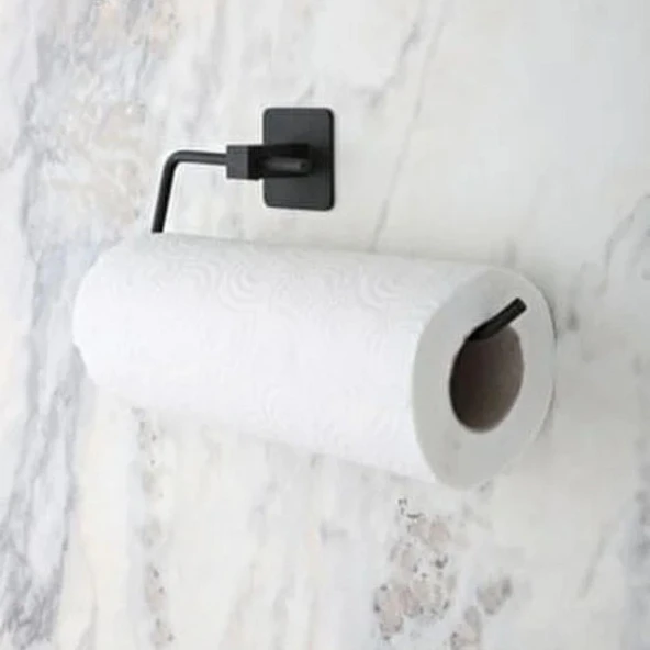 Kendiliğinden Yapışkanlı Siyah Paslanmaz Metal Rulo Havluluk Aparat (5314)