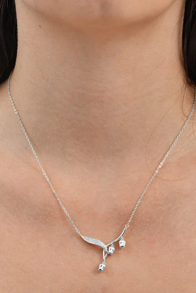 925 Ayar gümüş rodyumlu zirkon taşlı sarkan laleler tomurcuk kolye SGTL13092RODAJ ürün görseli