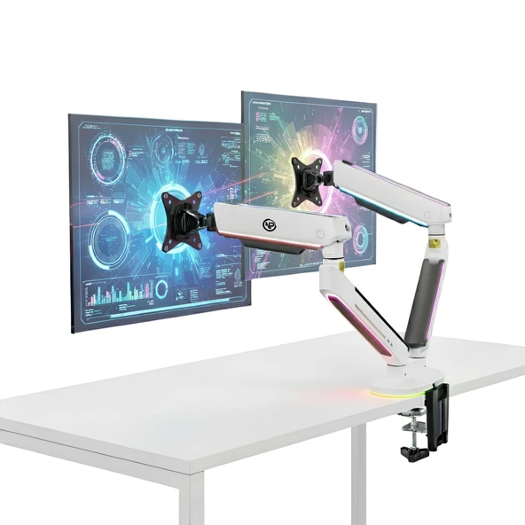 NPO STD54024HLW Elysium 27"-35" Amortisörlü RGB Profesyonel Gaming VESA Çift Kol Monitör Tutucu ürün görseli