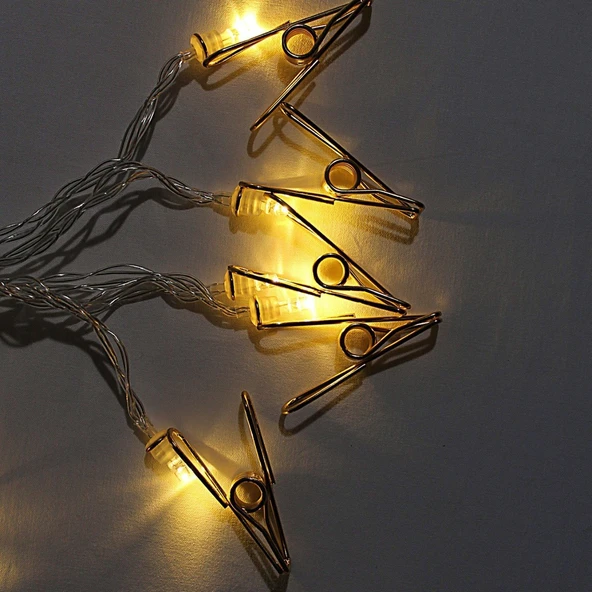 Bakır Renkli Led Işıklı Fotoğraf Asma Işık Süsleme Mandalları (5314) - 3