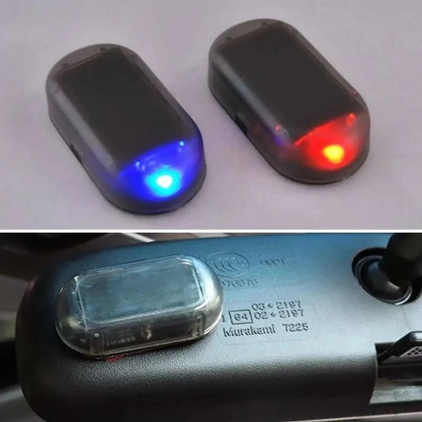 Araç İçin Caydırıcı Solar Enerji İle Şarj Olan Güçlü Yapışkanlı Işıklı Plastik Mini Sahte Alarm (5314) - 5