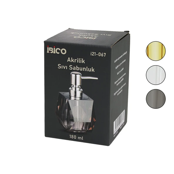 TOMBUL KARE - PRİZMA ŞEFFAF - RENKLİ AKRİLİK - MİKA KRİSTAL SIVI SABUNLUK 180ML (5314)