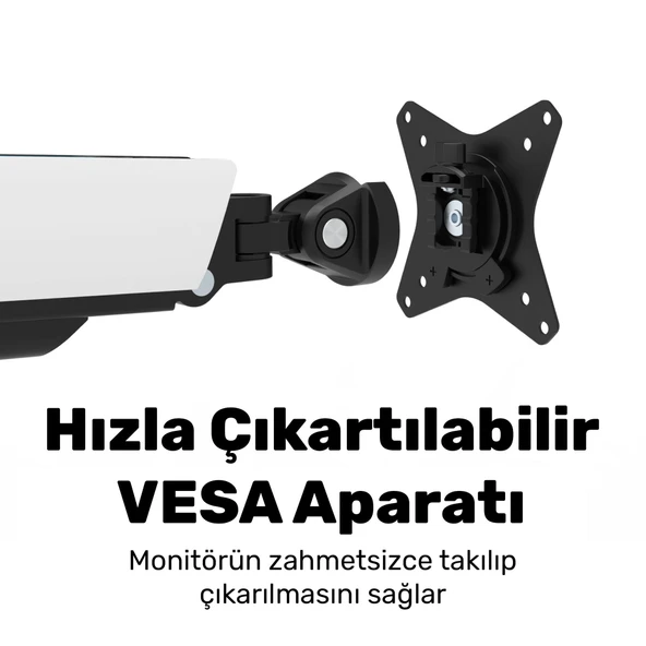 NPO STD54024HLW Elysium 27"-35" Amortisörlü RGB Profesyonel Gaming VESA Çift Kol Monitör Tutucu - Resim 6