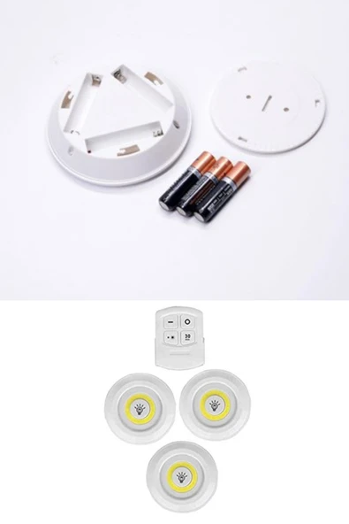 3lü Uzaktan Kumandalı Yapışkanlı Kablosuz Led Spot Lambalar (5314) - 5