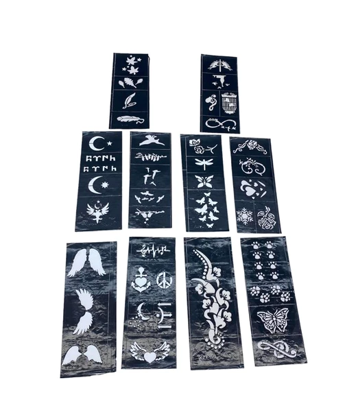 MİX DESEN 8X20CM TÜP KINA DESEN ÇIKARTMA ŞABLONU 10 PARÇA (5314)