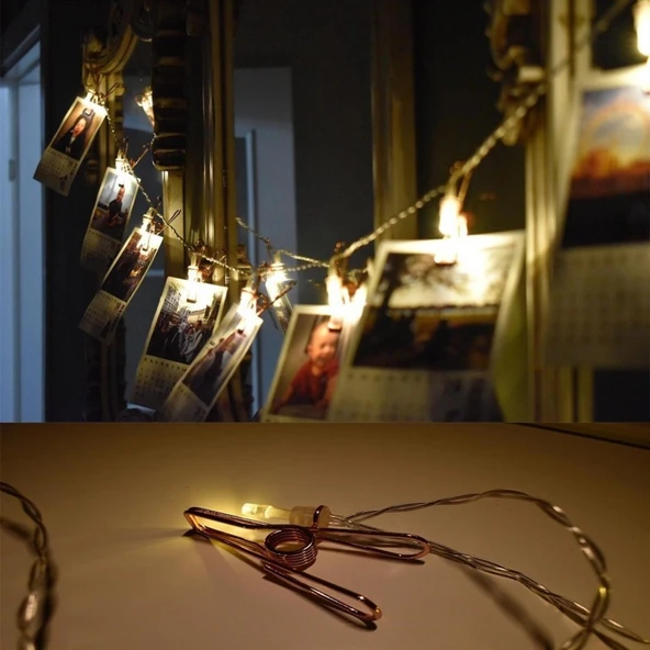 Bakır Renkli Led Işıklı Fotoğraf Asma Işık Süsleme Mandalları (5314) - 2