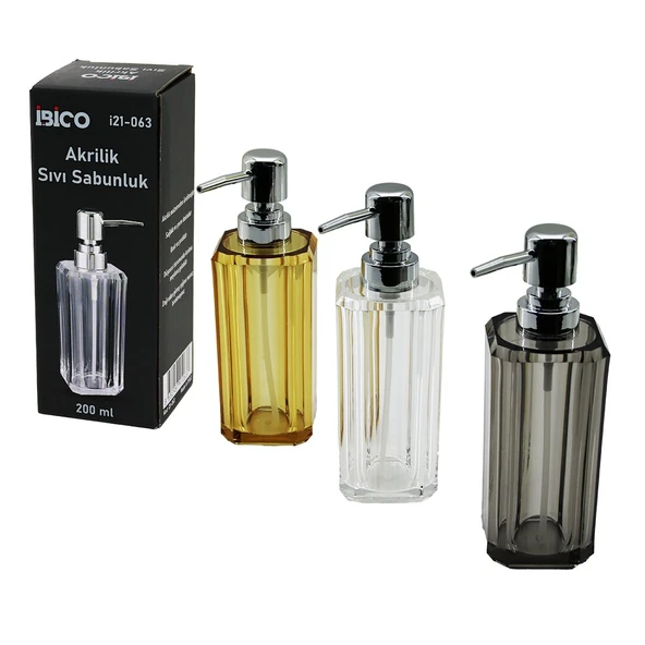 UZUN KARE TABAN -SEKİZGEN GÖVDE ŞEFFAF - RENKLİ AKRİLİK - MİKA KRİSTAL SIVI SABUNLUK 200ML (5314)