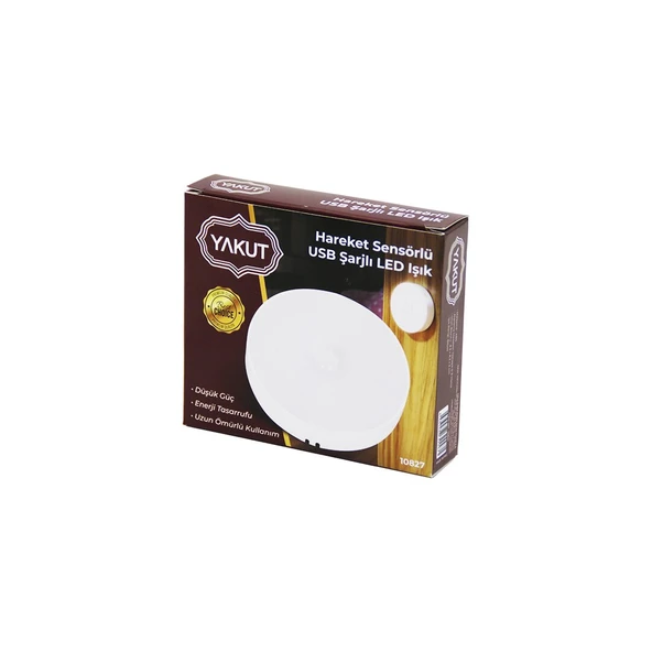 SENSÖRLÜ USB ŞARJLI BEYAZ LED YUVARLAK LAMBA ÇAP: 8.3CM - KALINLIK: 2CM - SENSÖR ALGILAMA =0--3MT (5314)