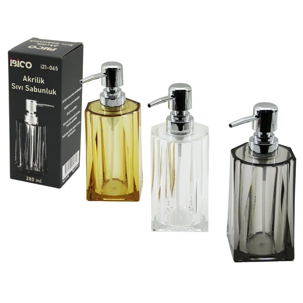 UZUN KARE TABAN - YVRLK AĞIZ - 4+4=8GEN GÖVDE ŞEFFAF - RENKLİ AKRİLİK - MİKA KRİSTAL SIVI SABUNLUK 280ML (5314)