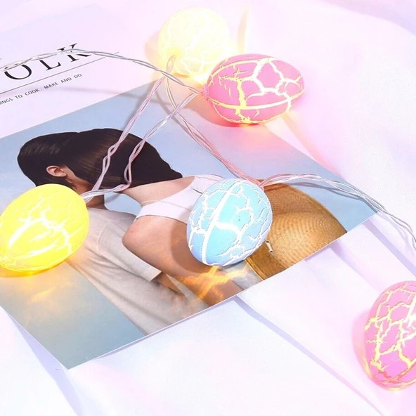 10&apos;lu Renkli Yumurta Şeklinde Dekoratif Dolama Led Aydınlatma (5314) - Resim 4