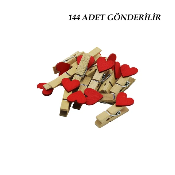 144 ADET MİNİ KALPLİ AHŞAP FOTOĞRAF - SÜS - SUNUM MANDALI (5314) - 2