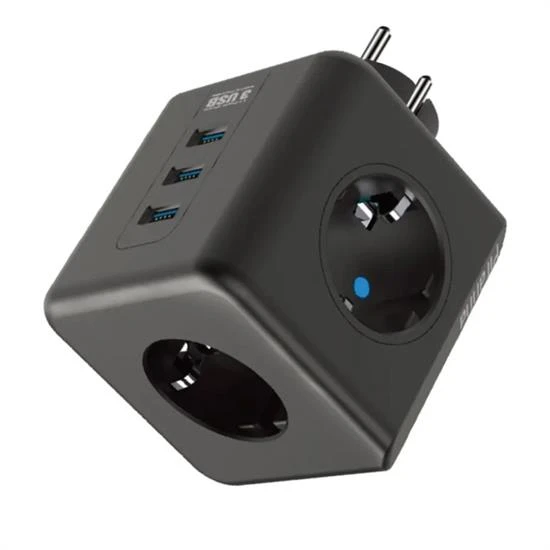 Isıya Dayanıklı Termal Akım Korumalı ve Çocuk Korumalı 3 Priz Girişli 3 USB Girişli Küp Priz (5314) - 3