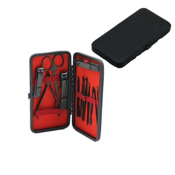 12 PCS - SİYAH MANİKÜR - PEDİKÜR SETİ SİYAH - CÜZDAN MODELİ ÇANTALI (5314)