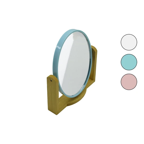 OVAL  8 İNÇ= 20.5X15.5CM AHŞAP BAMBU AYAKLI MAKYAJ AYNASI ÇİFT TARAFLI RENKLİ PLASTİK ÇERÇEVE (5314)