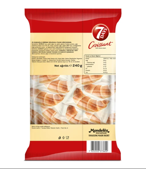 7Days Kakao Kremalı Kruvasan 8'li Paket 30G x 6 Adet (8 x 6= 48 Adet) - 2