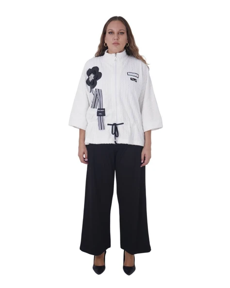 Büyük Beden Çiçek Motifli Oversize Kışlık Pamuklu İkili Alt Üst Kadın Takım ürün görseli