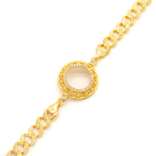 Yarım Altın Çerçeve Bileklik Çelik Altın Kaplama İşlemeli Figaro Model BLK-1093 - Resim 3