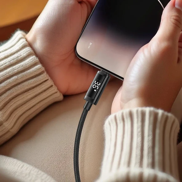 Mcdodo CA-7970 Usb iPhone 3A Led Ekranlı Data Şarj Kablosu 1.2M - Siyah - Resim 3