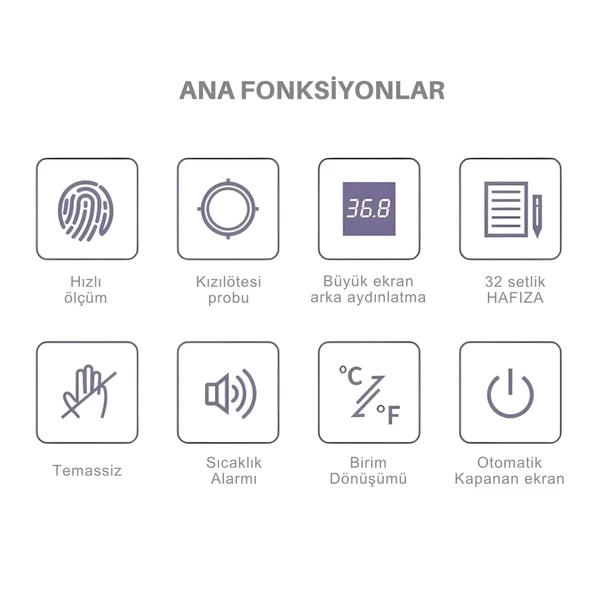 ShopyTech Temassız Kızılötesi Ateş Ölçer 1 Saniyede Ölçüm 3 Renkli Ateş Uyarısı Oda/Nesne Modu C/F 32 Hafıza  CE - Resim 9