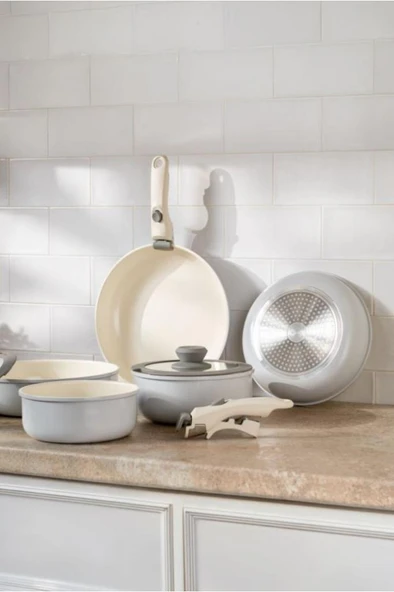 Easy Click Tencere Seti Açık Gri - Resim 3