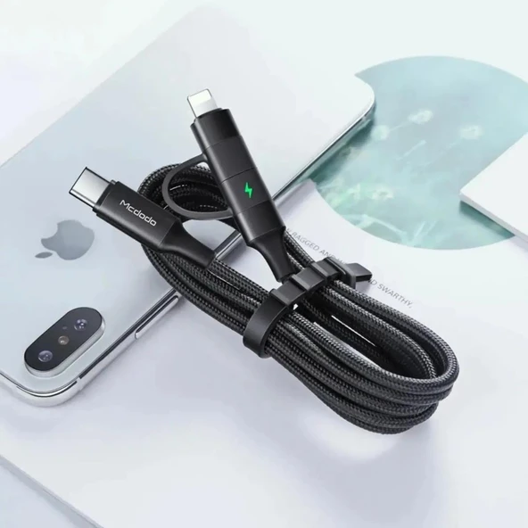 Mcdodo CA-7120 2in1 60W Typec iPhone Data Şarj Kablosu 1.2M - Siyah - Resim 2