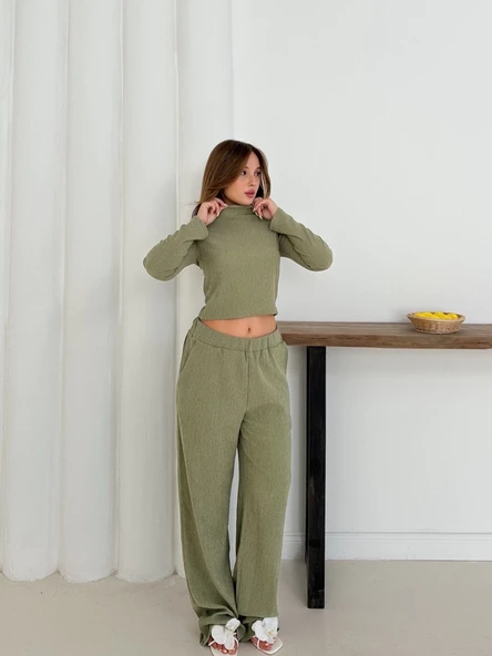 Balıkçı yaka örme takım mint - Resim 12