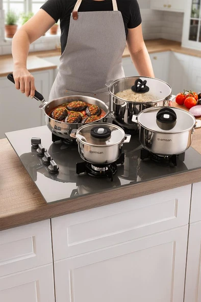 Steel Click 7 Parça Tencere Seti Açık Gri - Resim 5