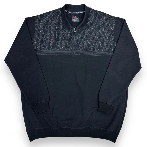 Büyük Beden Erkek Yakalı Fermuarlı Pamuklu Kazak Geniş Kalıp ürün görseli