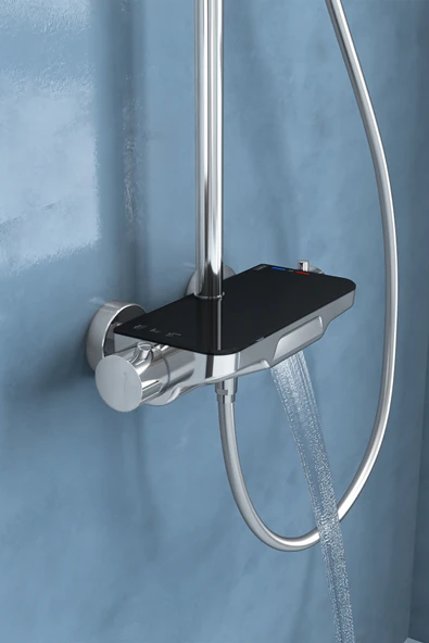 Perla Termostatik 3 Yönlü Duş Kolonu-Krom/Siyah Cam - Resim 2