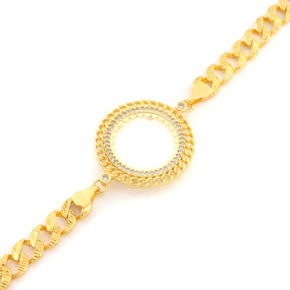 Yarım Altın Çerçeve Bileklik Çelik Altın Kaplama Fİgaro Model BLK-1105 - Resim 3