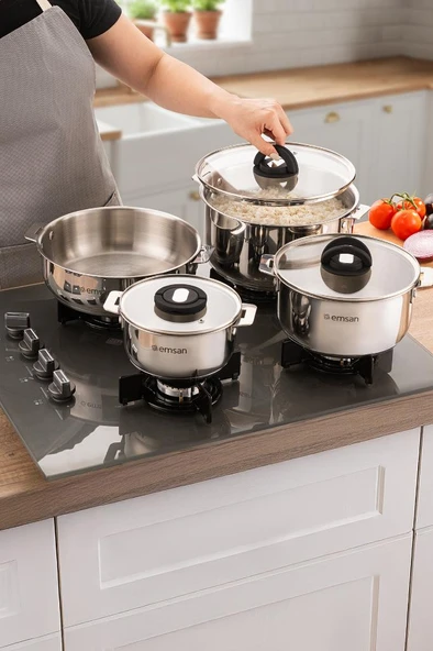 Steel Click 7 Parça Tencere Seti Açık Gri - Resim 6