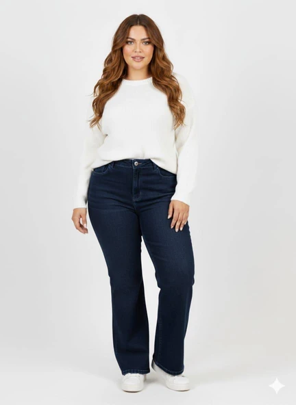 IŞŞIL 715-Büyük Beden İspanyol Paça Esnek Kot Pantolon