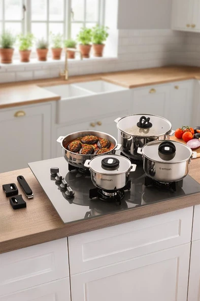 Steel Click 7 Parça Tencere Seti Açık Gri - Resim 3