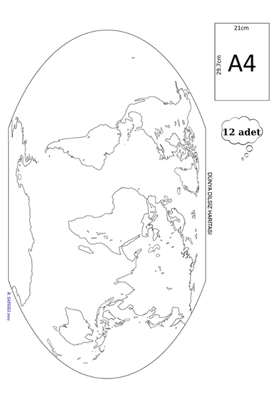 a4 boy  dilsiz dünya haritası geoid renksiz 12 adet ürün görseli 1