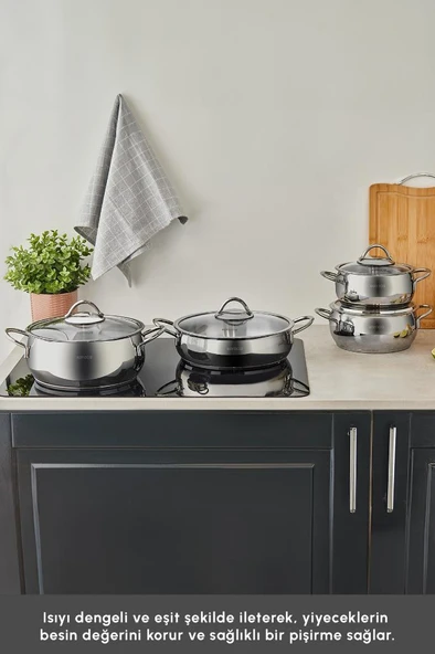 Urla 8 Parça İndüksiyon Tabanlı Çelik Tencere Seti - Resim 3