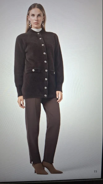 Nuss 7008  Cep Detay Düğmeli Angora Hırka - kahve - 3