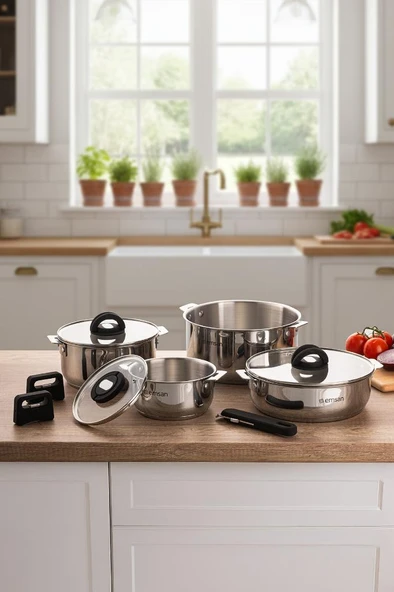 Steel Click 7 Parça Tencere Seti Açık Gri ürün görseli