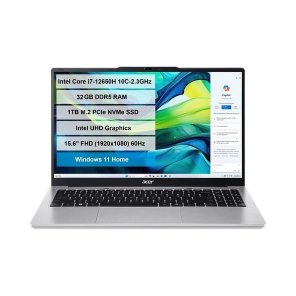 Acer Aspire Lite AL15-71P-735B-01  i7-12650H 32GB DDR5 1TB SSD 15.6" FHD Windows 11 Home ürün görseli