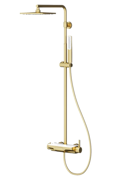 Perla Mix 3 Yönlü Duş Kolonu-Mat Altın/Beyaz Cam ürün görseli