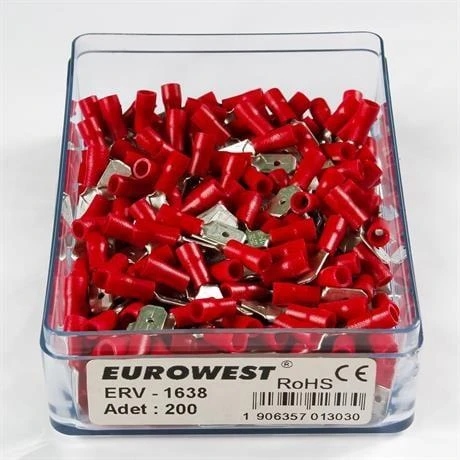 Eurowest 0,50-1,50mm İzoleli Erkek Faston Tip Kablo Ucu ( 1 Kutu 200 Adet ) ürün görseli 1