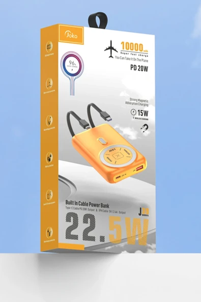 Fuchsia J39 10.000 mAh 20W PD Dahili Kablolu Magsafe Powerbank - Siyah - Resim 6