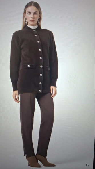 Nuss 7008  Cep Detay Düğmeli Angora Hırka - kahve - 2