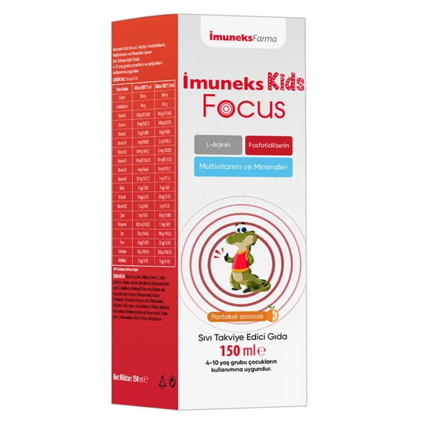 İmuneks Kids Focus Portakal Aromalı Sıvı Takviye Edici Gıda 150 ml ürün görseli