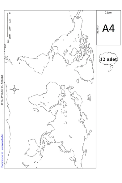 a4 boy  dilsiz dünya haritası renksiz 12 adet ürün görseli 1