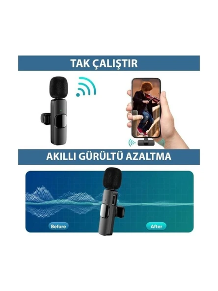 Skytek K9 Kablosuz ikili Yaka Mikrofonu Youtube Tik Tok Vlog Iphone Uyumlu - Resim 4