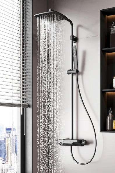 Perla Termostatik 3 Yönlü Duş Kolonu-Siyah - Resim 3