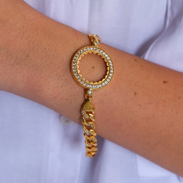 Yarım Altın Çerçeve Bileklik Çelik Altın Kaplama Figaro Model BLK-1068 - Resim 2