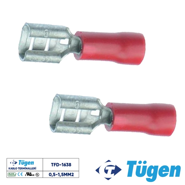 Tügen 0,5-1,5mm2 / 6,4x0,8 Yarım İzoleli Dişi Kablo Ucu ( 1 Kutu 200 Adet ) ürün görseli 1